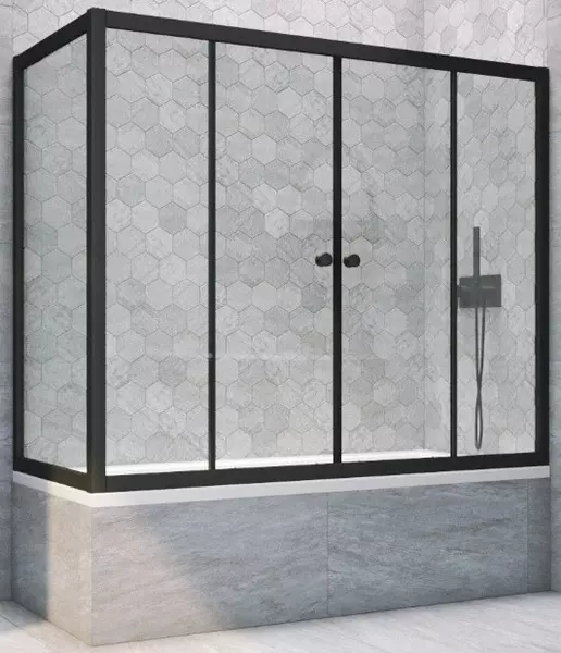 

Шторка на ванну стеклянная «Vegas Glass» Z2V+ZVF Novo 155/85 Crystal vision/чёрная матовая универсальная