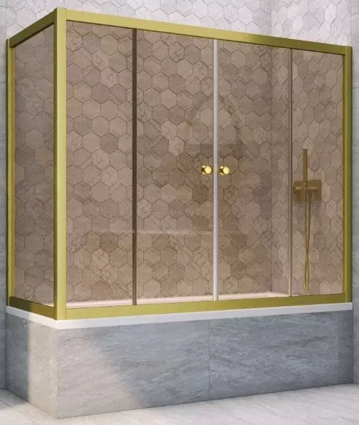 

Шторка на ванну стеклянная «Vegas Glass» Z2V+ZVF Novo 155/85 бронза/золото матовое универсальная