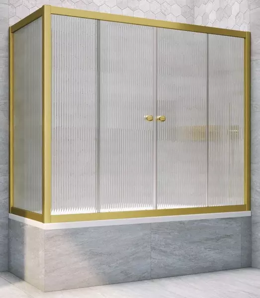 

Шторка на ванну стеклянная «Vegas Glass» Z2V+ZVF Novo 155/85 Moru рифлёная/золото матовое универсальная