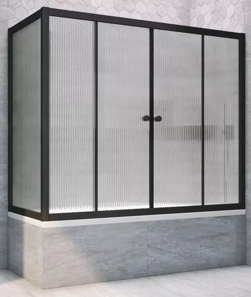 

Шторка на ванну стеклянная «Vegas Glass» Z2V+ZVF Novo 155/90 Moru рифлёная/чёрная матовая универсальная