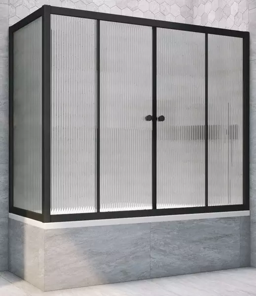 

Шторка на ванну стеклянная «Vegas Glass» Z2V+ZVF Novo 165/70 Moru рифлёная/чёрная матовая универсальная