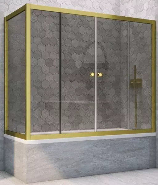 

Шторка на ванну стеклянная «Vegas Glass» Z2V+ZVF Novo 165/70 графит/золото матовое универсальная