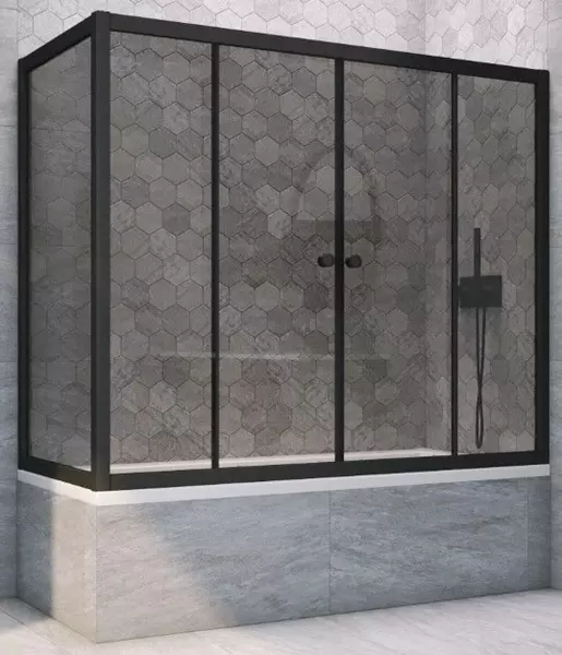 

Шторка на ванну стеклянная «Vegas Glass» Z2V+ZVF Novo 165/85 графит/чёрная матовая универсальная