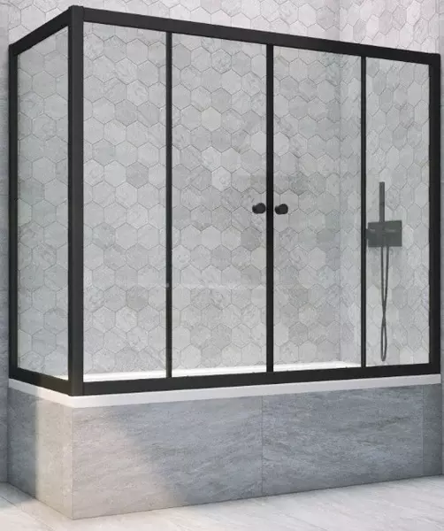 

Шторка на ванну стеклянная «Vegas Glass» Z2V+ZVF Novo 165/85 Crystal vision/чёрная матовая универсальная