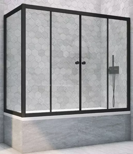 

Шторка на ванну стеклянная «Vegas Glass» Z2V+ZVF Novo 165/90 Crystal vision/чёрная матовая универсальная