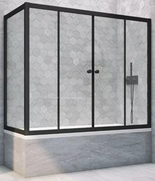 

Шторка на ванну стеклянная «Vegas Glass» Z2V+ZVF Novo 175/75 Crystal vision/чёрная матовая универсальная