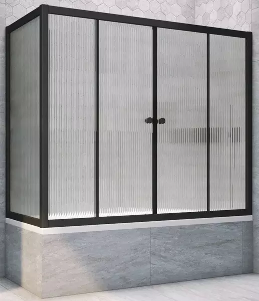 

Шторка на ванну стеклянная «Vegas Glass» Z2V+ZVF Novo 185/75 Moru рифлёная/чёрная матовая универсальная
