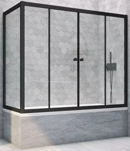 

Шторка на ванну стеклянная «Vegas Glass» Z2V+ZVF Novo 185/85 Crystal vision/чёрная матовая универсальная