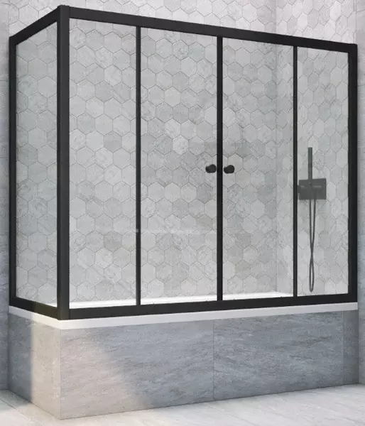 

Шторка на ванну стеклянная «Vegas Glass» Z2V+ZVF Novo 190/75 Crystal vision/чёрная матовая универсальная