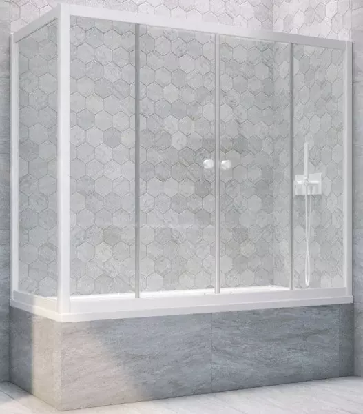 

Шторка на ванну стеклянная «Vegas Glass» Z2V+ZVF Novo 190/80 Crystal vision/белая универсальная