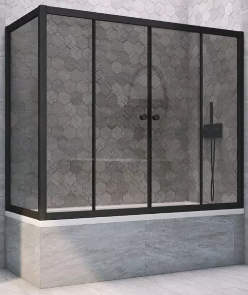 

Шторка на ванну стеклянная «Vegas Glass» Z2V+ZVF Novo 190/90 графит/чёрная матовая универсальная