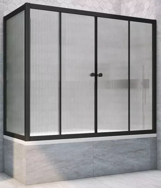 

Шторка на ванну стеклянная «Vegas Glass» Z2V+ZVF Novo 195/70 Moru рифлёная/чёрная матовая универсальная