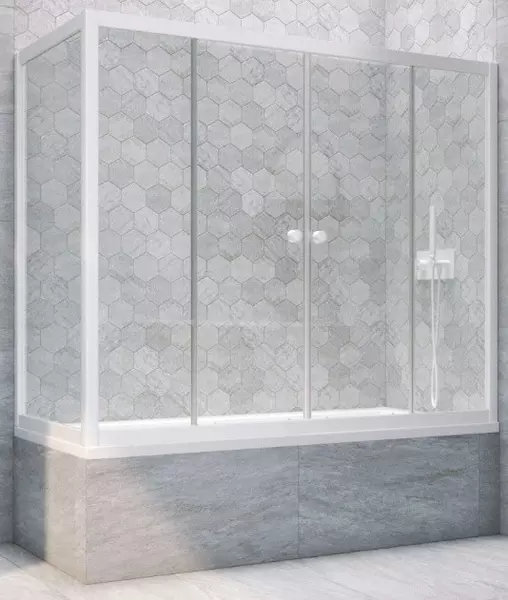 

Шторка на ванну стеклянная «Vegas Glass» Z2V+ZVF Novo 195/75 Crystal vision/белая универсальная