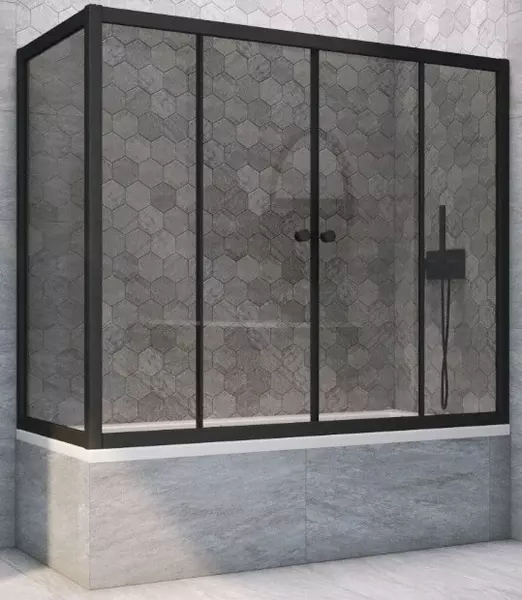 

Шторка на ванну стеклянная «Vegas Glass» Z2V+ZVF Novo 200/75 графит/чёрная матовая универсальная