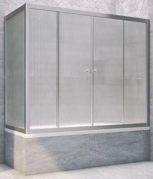 

Шторка на ванну стеклянная «Vegas Glass» Z2V+ZVF Novo 200/85 Moru рифлёная/хром матовая универсальная