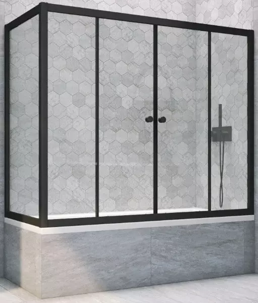 

Шторка на ванну стеклянная «Vegas Glass» Z2V+ZVF Novo 200/85 Crystal vision/чёрная матовая универсальная