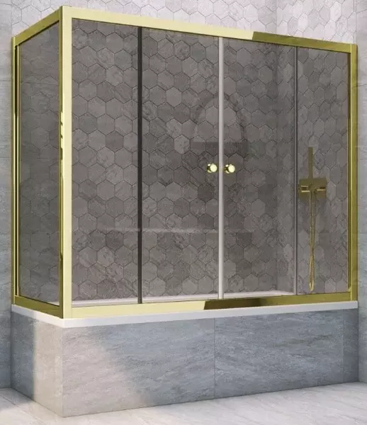 

Шторка на ванну стеклянная «Vegas Glass» Z2V+ZVF Tur Novo 155/85 графит/золото универсальная