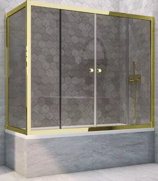 Шторка на ванну стеклянная «Vegas Glass» Z2V+ZVF Tur Novo 165/85 графит/золото универсальная