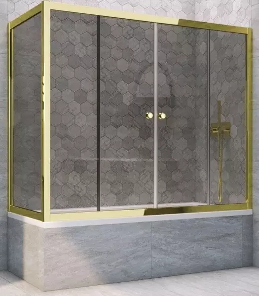 

Шторка на ванну стеклянная «Vegas Glass» Z2V+ZVF Tur Novo 165/90 графит/золото универсальная