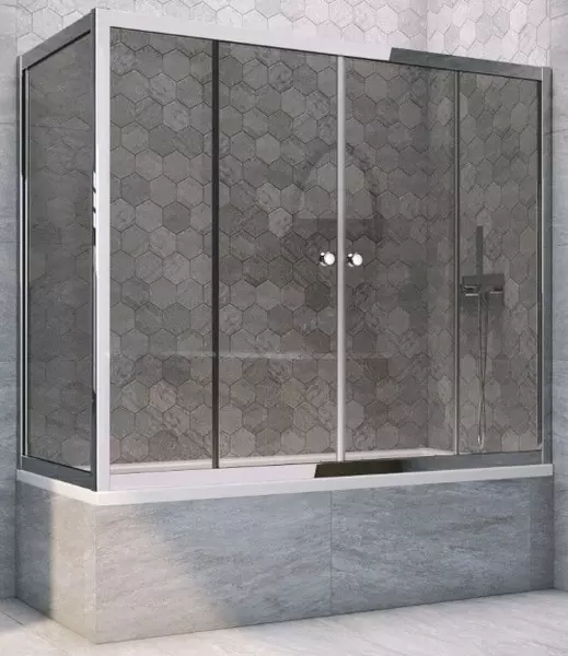 

Шторка на ванну стеклянная «Vegas Glass» Z2V+ZVF Tur Novo 190/75 графит/хром глянцевая универсальная