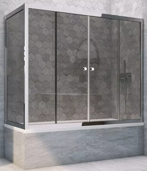 

Шторка на ванну стеклянная «Vegas Glass» Z2V+ZVF Tur Novo 200/90 графит/хром глянцевая универсальная