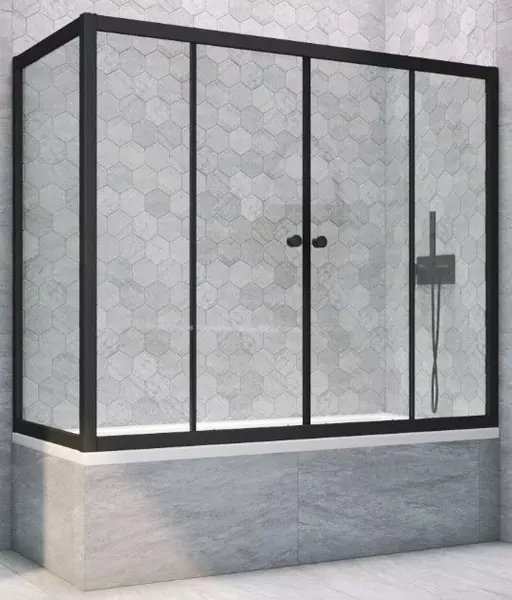 

Шторка на ванну стеклянная «Vegas Glass» Z2V+ZVF Novo 175/80 прозрачная/чёрная матовая универсальная