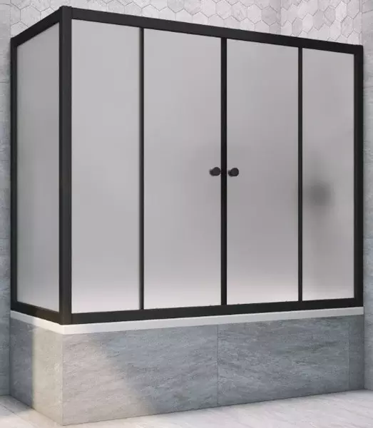 Шторка на ванну стеклянная «Vegas Glass» Z2V+ZVF Novo 185/85 сатин/чёрная матовая универсальная