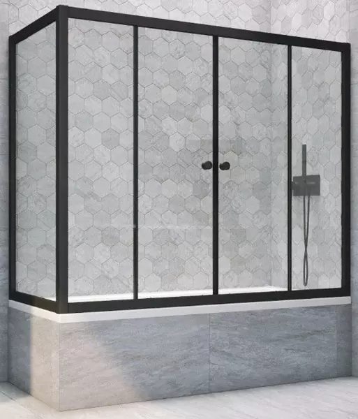 

Шторка на ванну стеклянная «Vegas Glass» Z2V+ZVF Novo 190/70 прозрачная/чёрная матовая универсальная