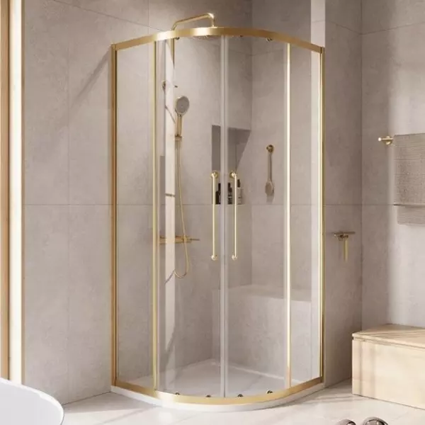 

Душевой угол-ограждение «Cezares» Relax-304-R-2-90-C-BORO 90/90 прозрачный/брашированное золото четверть круга без поддона
