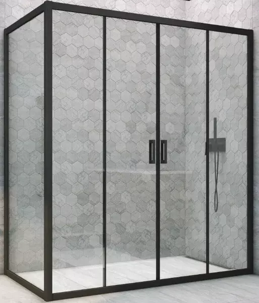 

Душевой угол-ограждение «Vegas Glass» Z2P+ZPV Novo h2000 150/85 Crystal vision/чёрный матовый без поддона универсальный