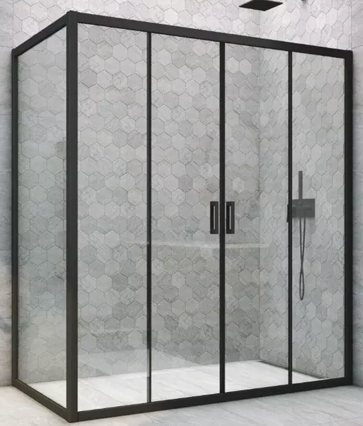 

Душевой угол-ограждение «Vegas Glass» Z2P+ZPV Novo h2000 155/100 Crystal vision/чёрный матовый без поддона универсальный
