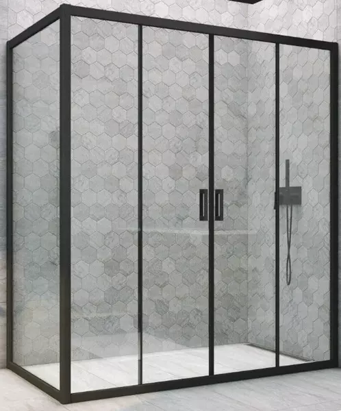 

Душевой угол-ограждение «Vegas Glass» Z2P+ZPV Novo h2000 185/100 Crystal vision/чёрный матовый без поддона универсальный