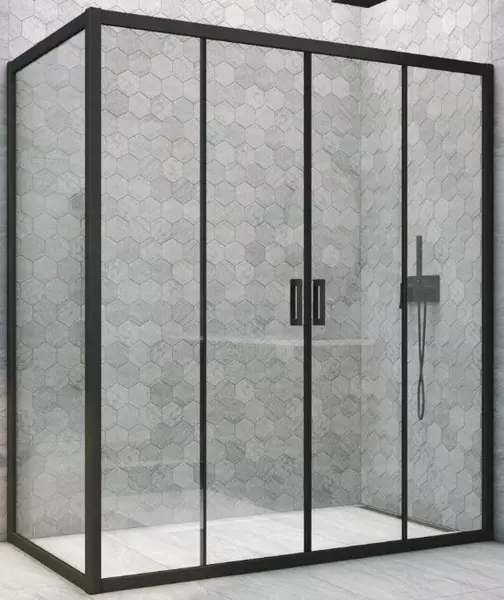 

Душевой угол-ограждение «Vegas Glass» Z2P+ZPV Novo h2000 195/100 Crystal vision/чёрный матовый без поддона универсальный
