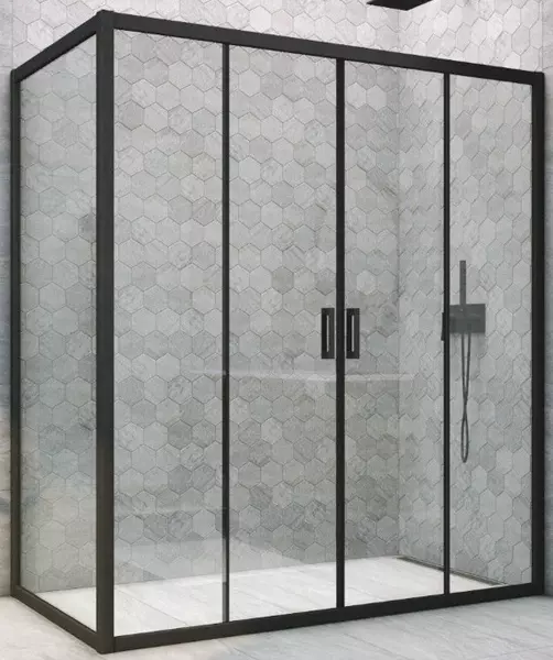 

Душевой угол-ограждение «Vegas Glass» Z2P+ZPV Novo h2000 180/90 прозрачный/чёрный матовый без поддона универсальный