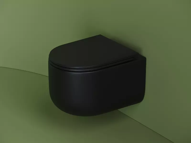 Подвесной унитаз безободковый «Ceramica Nova» Ulma CN4006MB черный матовый с сиденьем дюропласт с микролифтом чёрное