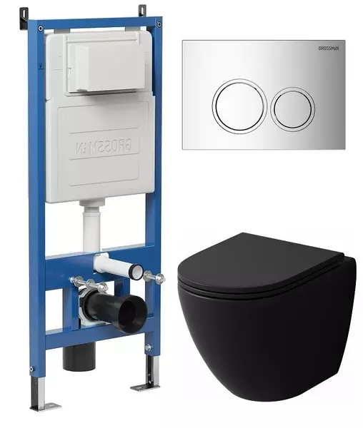 

Комплект инсталляция с унитазом, крышкой и кнопкой смыва «Grossman» 97.4455BMSQ.01.100 безободковый