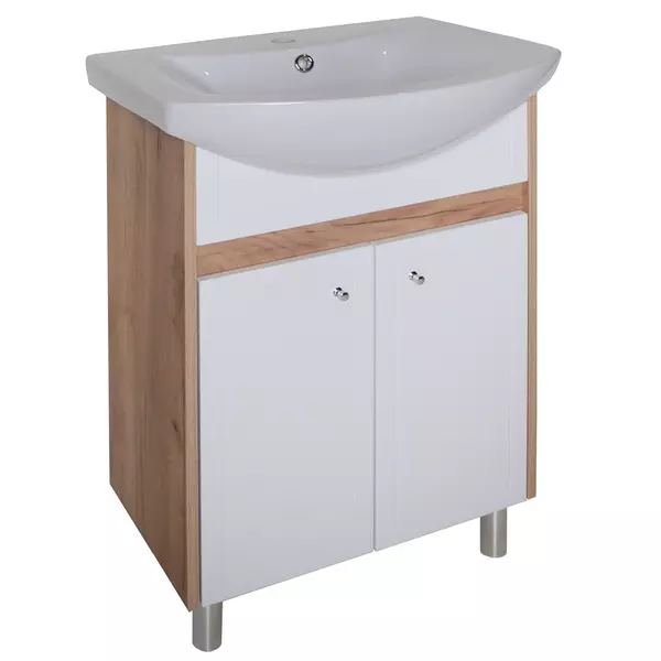 Тумба с раковиной «ASB-Woodline» Альпина 60 (Балтика 60) белый/дуб золотой