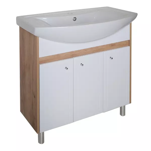 Тумба с раковиной «ASB-Woodline» Альпина 80 (Балтика 80) белый/дуб золотой