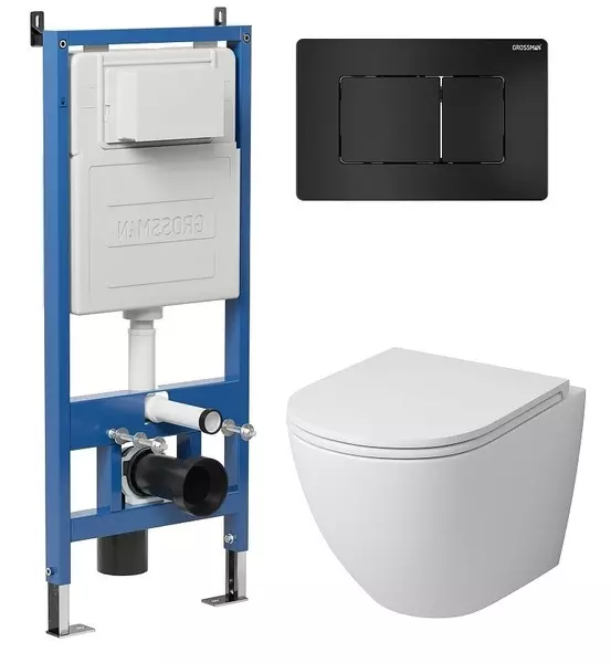 

Комплект инсталляция с унитазом, крышкой и кнопкой смыва «Grossman» 97.4455MS.04.21M безободковый белый матовый