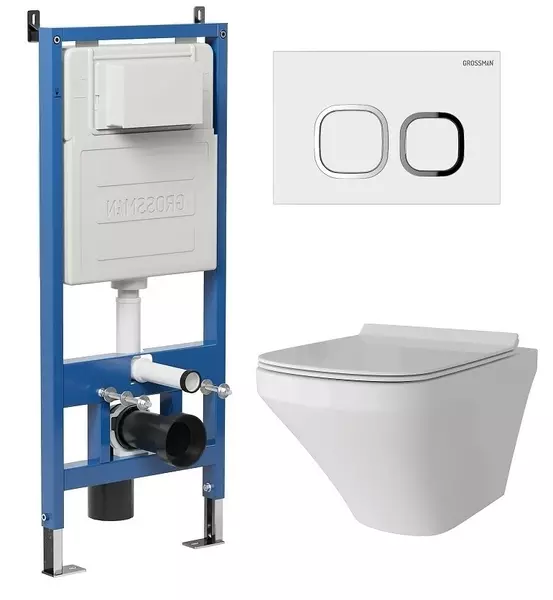 

Комплект инсталляция с унитазом, крышкой и кнопкой смыва «Grossman» 97.4440S.02.000 безободковый белый