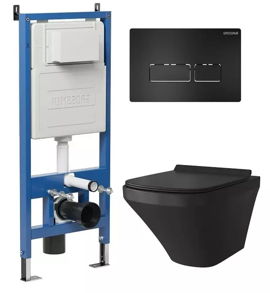 

Комплект инсталляция с унитазом, крышкой и кнопкой смыва «Grossman» 97.4440BMS.03.210 безободковый черный матовый