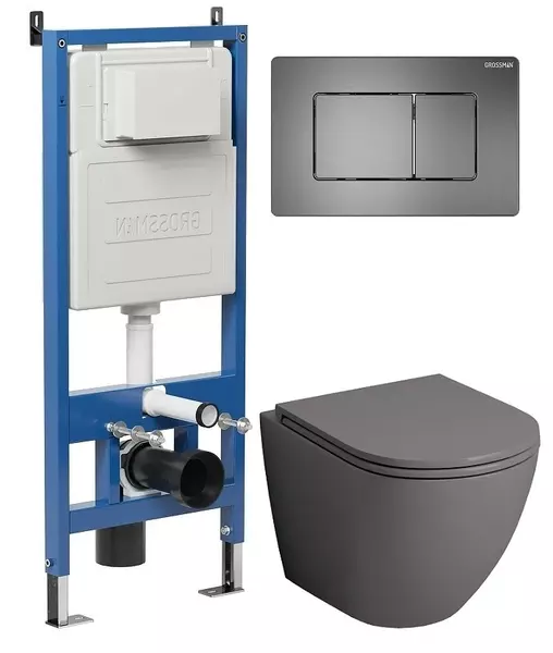 

Комплект инсталляция с унитазом, крышкой и кнопкой смыва «Grossman» 97.4455GMS.04.42M безободковый