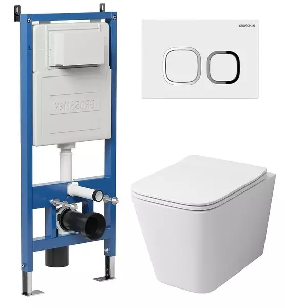 

Комплект инсталляция с унитазом, крышкой и кнопкой смыва «Grossman» 97.4441S.02.000 безободковый