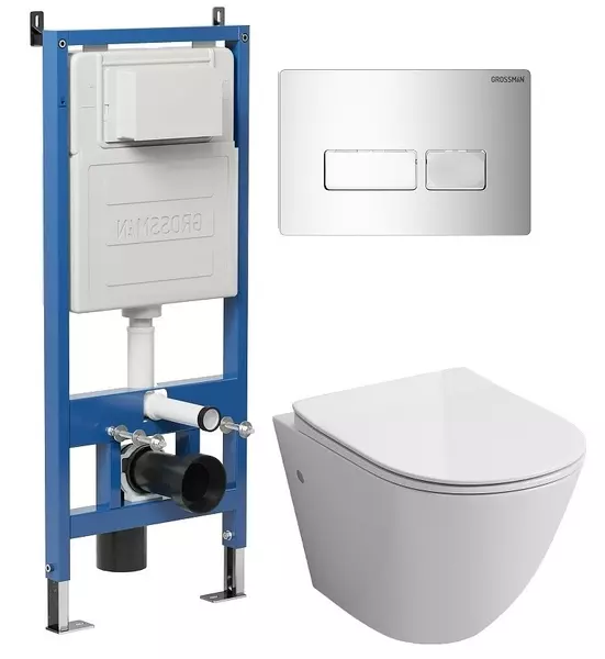 

Комплект инсталляция с унитазом, крышкой и кнопкой смыва «Grossman» 97.4411SQ.03.100 безободковый