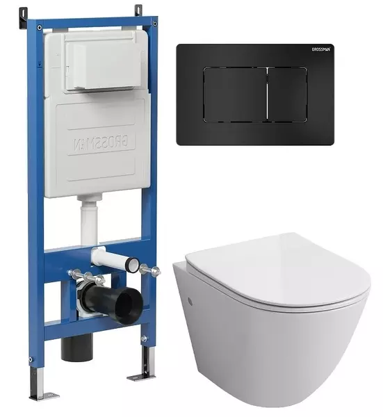 

Комплект инсталляция с унитазом, крышкой и кнопкой смыва «Grossman» 97.4411SQ.04.21M (инсталляция 900.K31.01.000/клавиша 700.K31.04.21M.21M/унитаз GR-4411SQ) безободковый