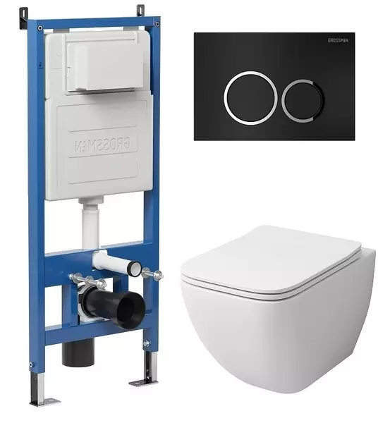 

Комплект инсталляция с унитазом, крышкой и кнопкой смыва «Grossman» 97.4447S.01.210 безободковый белый