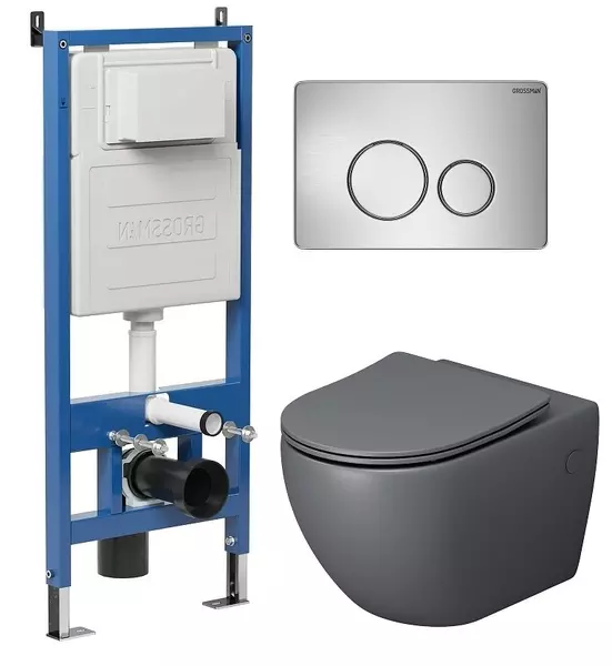 

Комплект инсталляция с унитазом, крышкой и кнопкой смыва «Grossman» 97.4411GMS.05.12M безободковый