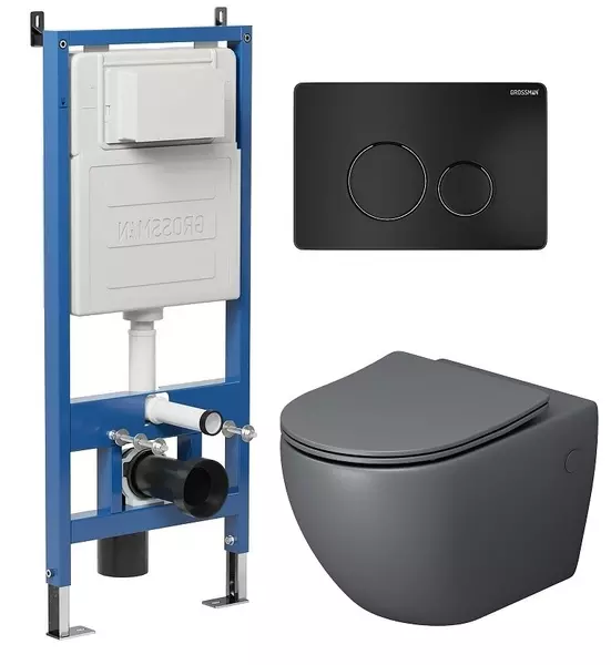 

Комплект инсталляция с унитазом, крышкой и кнопкой смыва «Grossman» 97.4411GMS.05.21M безободковый