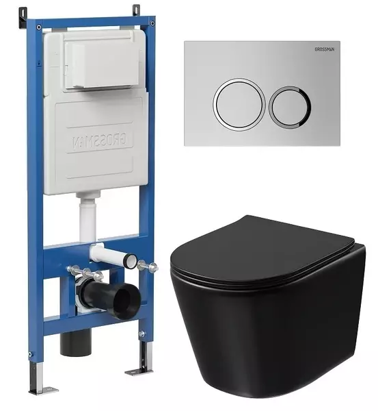 

Комплект инсталляция с унитазом, крышкой и кнопкой смыва «Grossman» 97.4477BMSQ.01.110 безободковый черный матовый