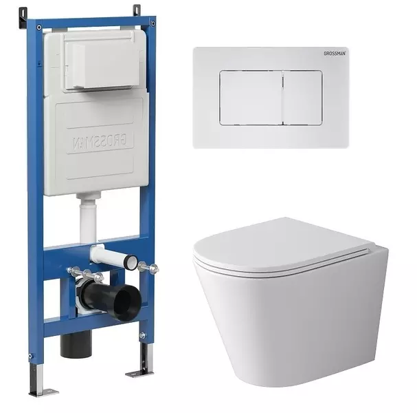 

Комплект инсталляция с унитазом, крышкой и кнопкой смыва «Grossman» 97.4478SQ.04.01M безободковый белый